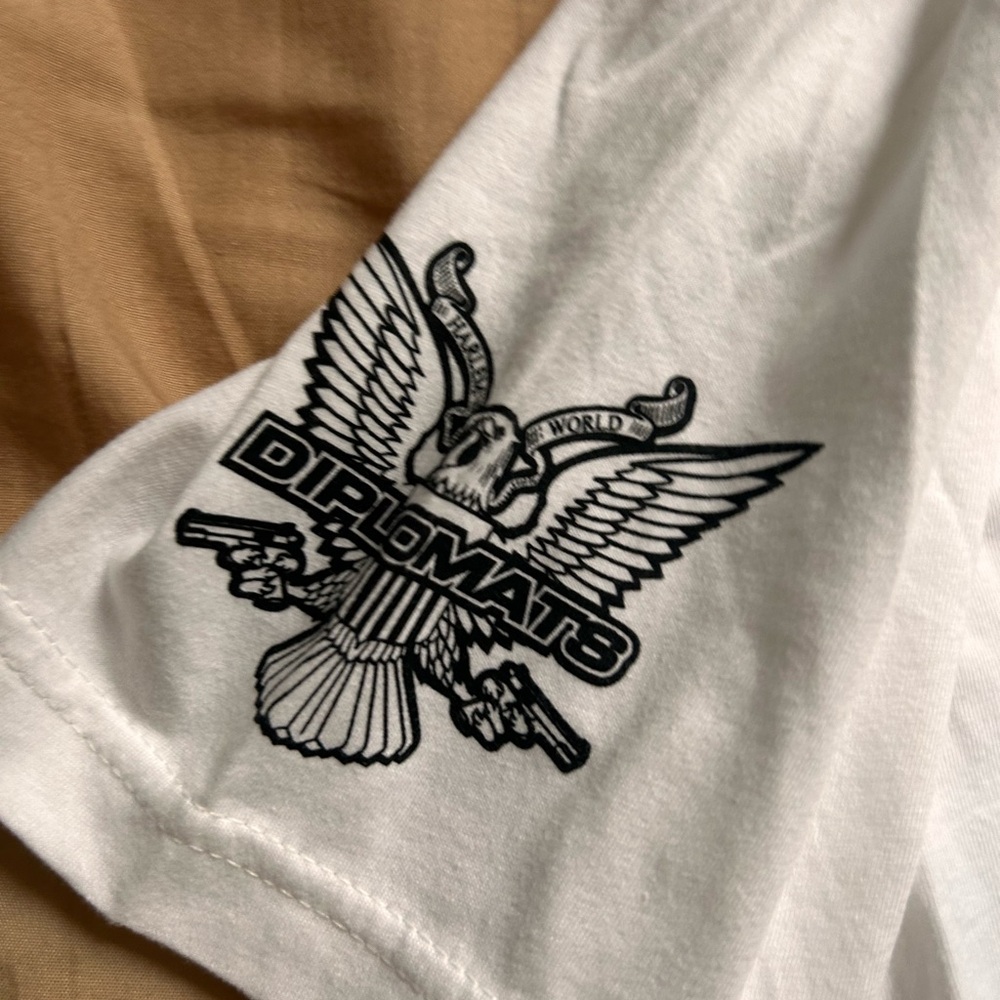 HarlemBling White Tee with Black Graphic - Diplomat Eagle Print